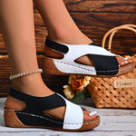 Colorblock wedge platform sandals, black and white, open toe, wedge platform sole