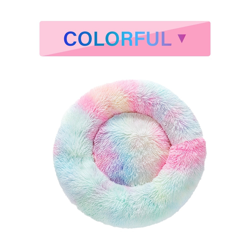 Fluffy Donut Dog Bed | Cozy Plush Cushion for Small & Large Pets | Washable & Calming Design