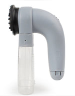 Portable pet hair vacuum cleaner with curved nozzle and clear dust collection bottle