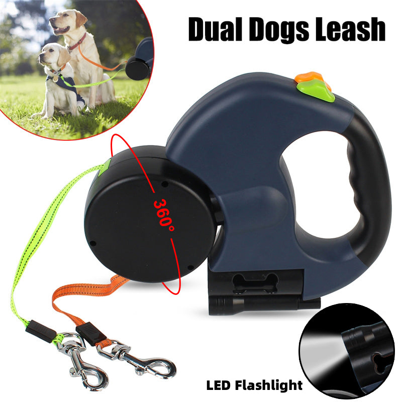 Correa retráctil PawPal para perros pequeños - Reflectante, giro 360°, doble correa con luces