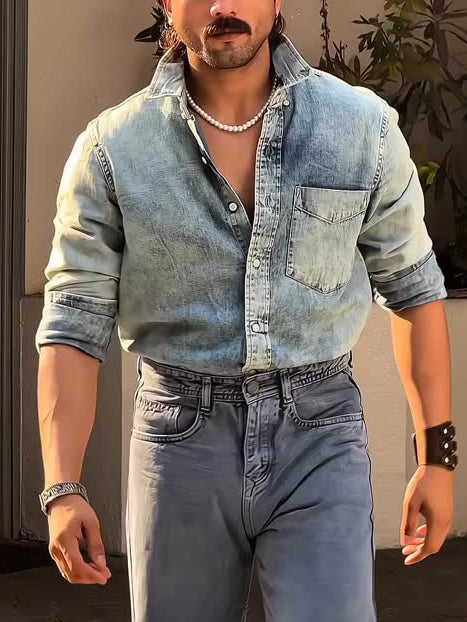 Camisa vaquera azul claro con botones - Estilo sin esfuerzo y ajuste cómodo de [Brand Name]