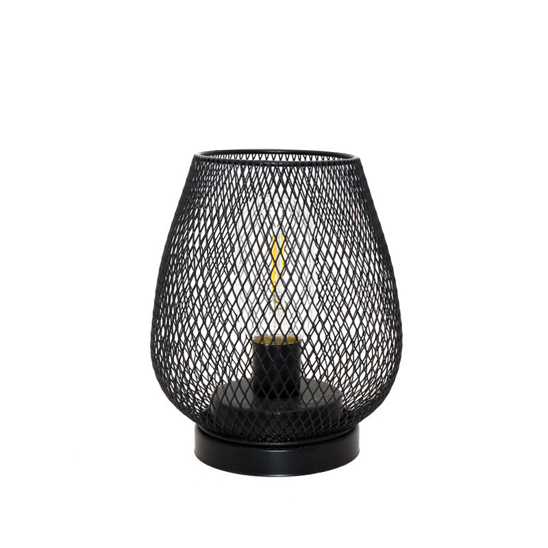 Lámpara de mesa retro de hierro forjado con batería, luz nocturna hueca con diseño de jaula de pájaros, lámpara de lectura de escritorio, decoración para dormitorio, mesita de noche y hogar