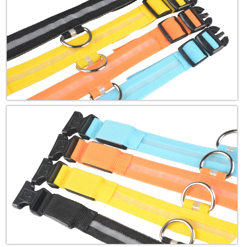 GlowPaws Nylon LED Dog Collar - Adjustable Luminous Leash for Night Safety & Visibility