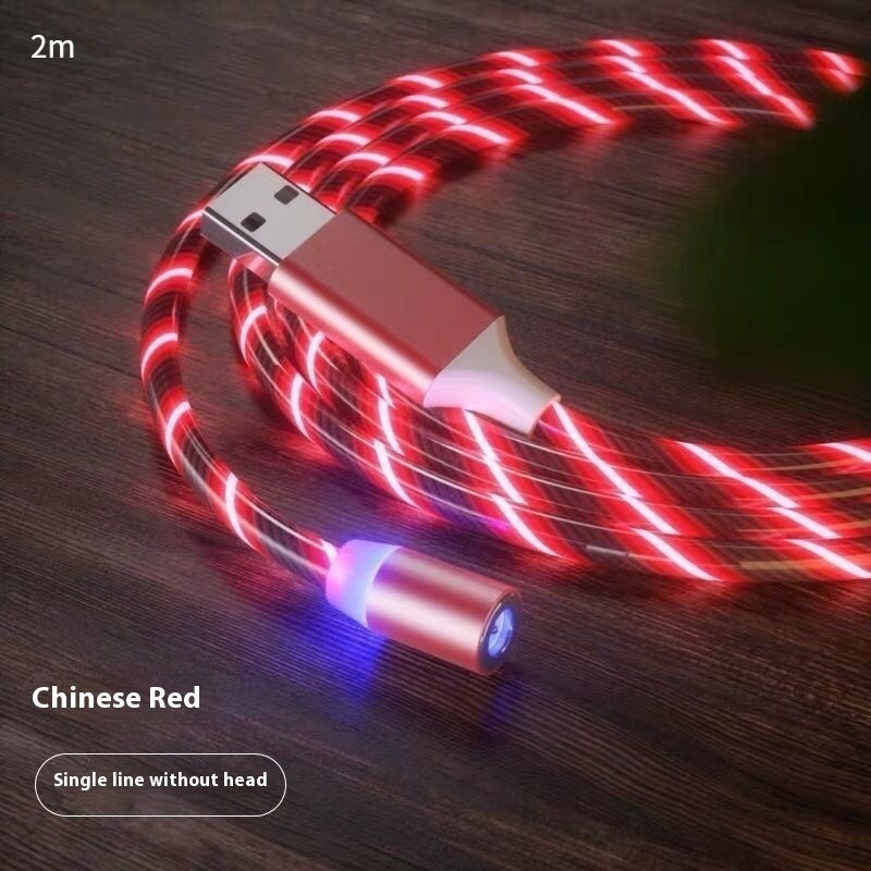Magnetic LED charging cable with red light trails and USB-A connector