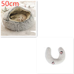 50cm gray round plush pet bed nest with light gray U-shaped bolster cushion