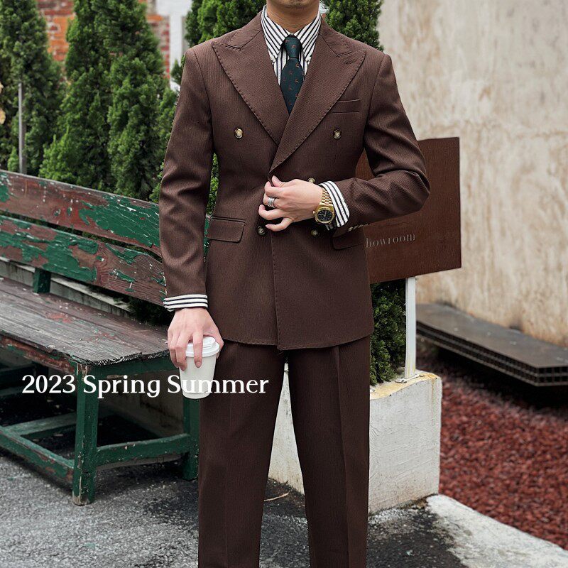 Chic & Classy Retro Ribbed Double-Breasted Suit - Elevate Your Style