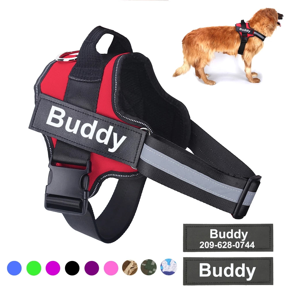 Pawfect Fit Personalized No-Pull Reflective Adjustable Dog Harness for Small & Large Dogs with Custom Patch