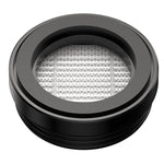 HEPA filter element inside a black vacuum filter housing