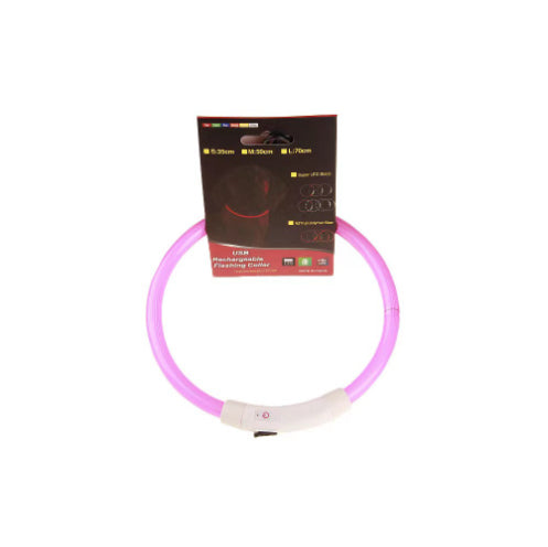 Rechargeable LED flashing pet collar, pink-purple ring with white control strip