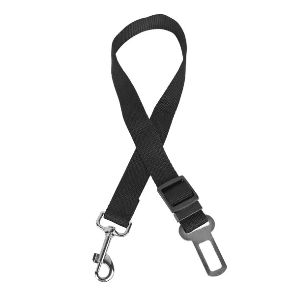 Black pet dog seat belt leash strap set with metal clasp and sliding buckle