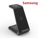 Black wireless charging stand with vertical charging slot and illuminated indicator light