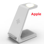 White 3-in-1 wireless charging stand with LED indicator light, phone holder cradle