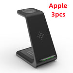 Black 3-in-1 wireless charger stand with illuminated charging strip on stand