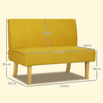 Zweisitzer-Sofa Mit Cord-Bezug, Dicker Polsterung Und Soliden Holzbeinen Für Wohnzimmer, Schlafzimmer, Büro, Gelb