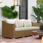 Rattan Wicker 3 Seater Patio Couch with Cushions, 2 Throw Pillows, Outdoor Furniture Rattan Sofa, Light Gray
