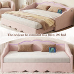 Upholstered Daybed, Sofa Bed, 90x190 Cm, Extendable To 180 Cm, With LED Lighting And USB Port, Pink Velvet