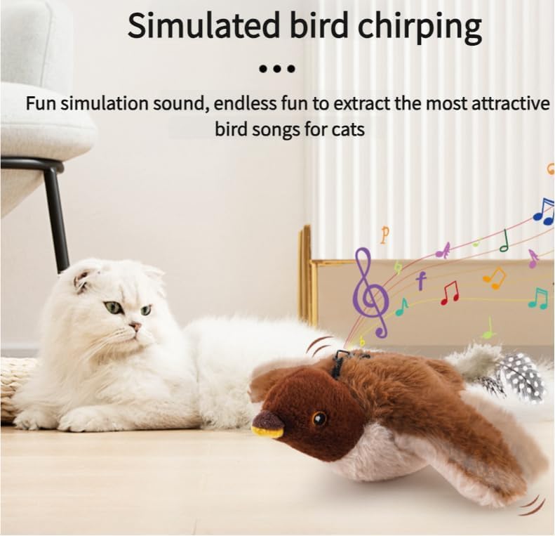 Interactive Chirping Bird Cat Toy – Rechargeable Flapping Feather Toy