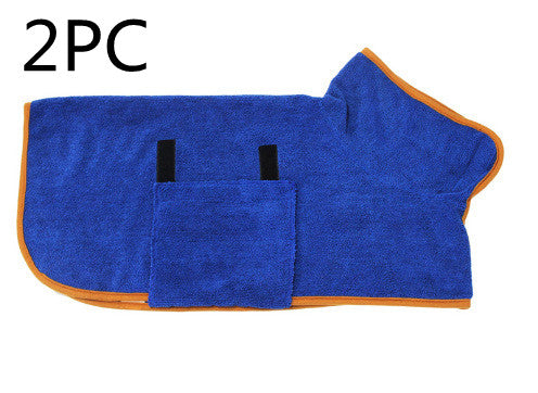Blue microfiber pet bathrobe drying coat with orange trim and hook-and-loop closure