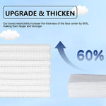 Stacked disposable face towels, white, thick quilted texture