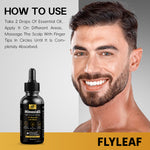 Minoxidil hair growth serum bottle beside a man for use instructions