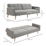 2-in-1 Convertible Sofa Bed 205x88cm – Linen-Look Grey Couch, Space-Saving Design
