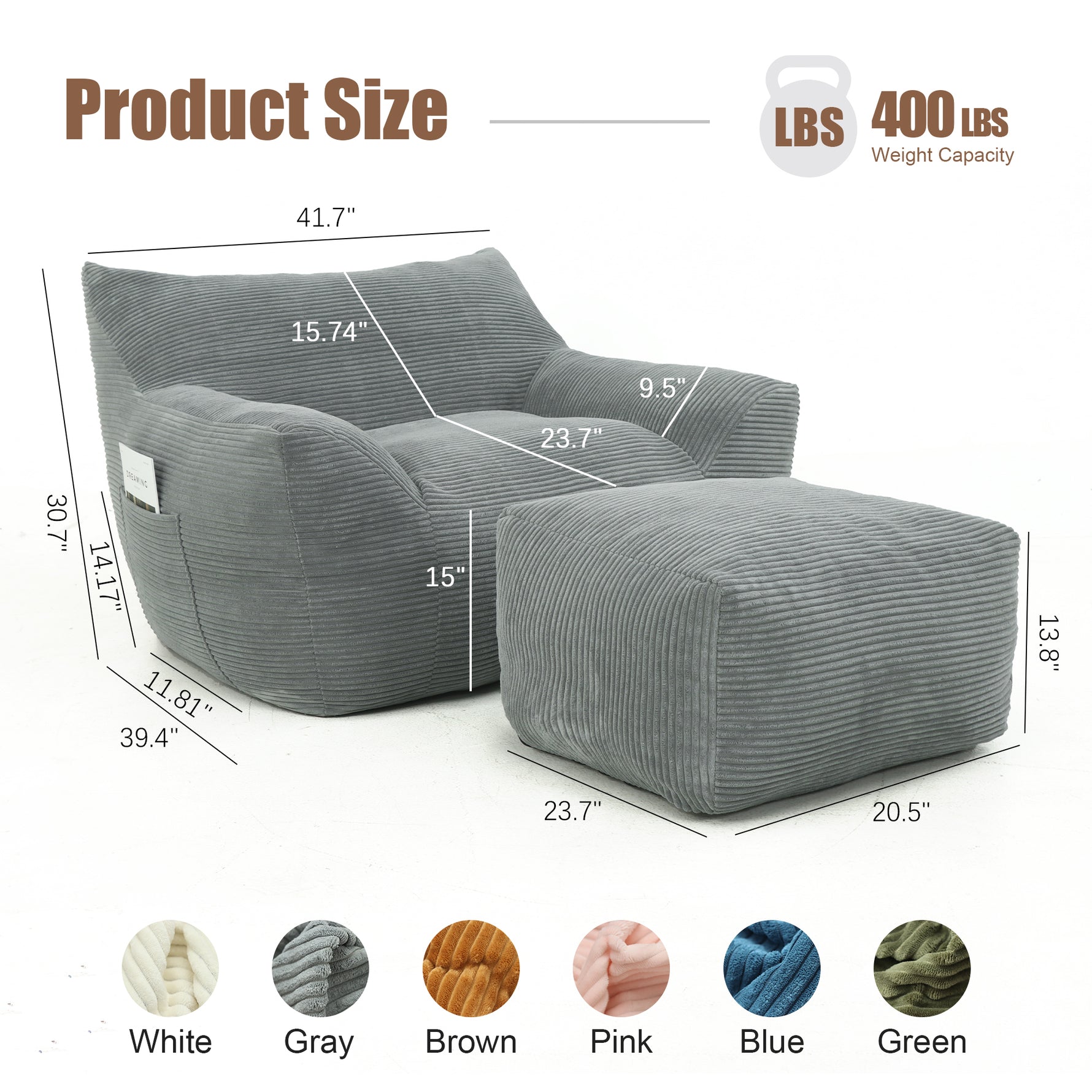 Bean Bag Chair For Adults, Oversized Comfy Beanbag Living Room Lazy Sofa For Bedroom & Dorm