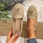 Women’s loafers in tan/beige, round toe, lace-up vamp, stitched flat sole