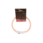 USB rechargeable flashing LED pet collar on display with light pink light ring