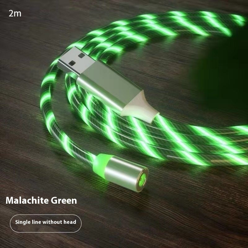 2m malachite green LED magnetic charging cable with USB-A connector and glowing cylinder