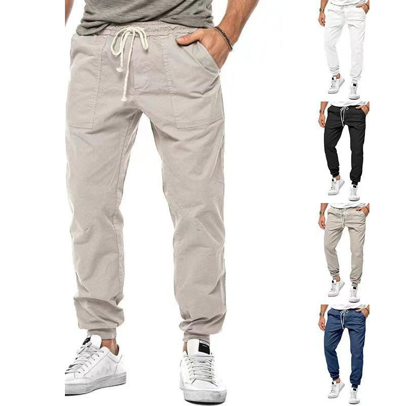 Men's drawstring ankle-cuff sports trousers, light beige, loose tapered fit