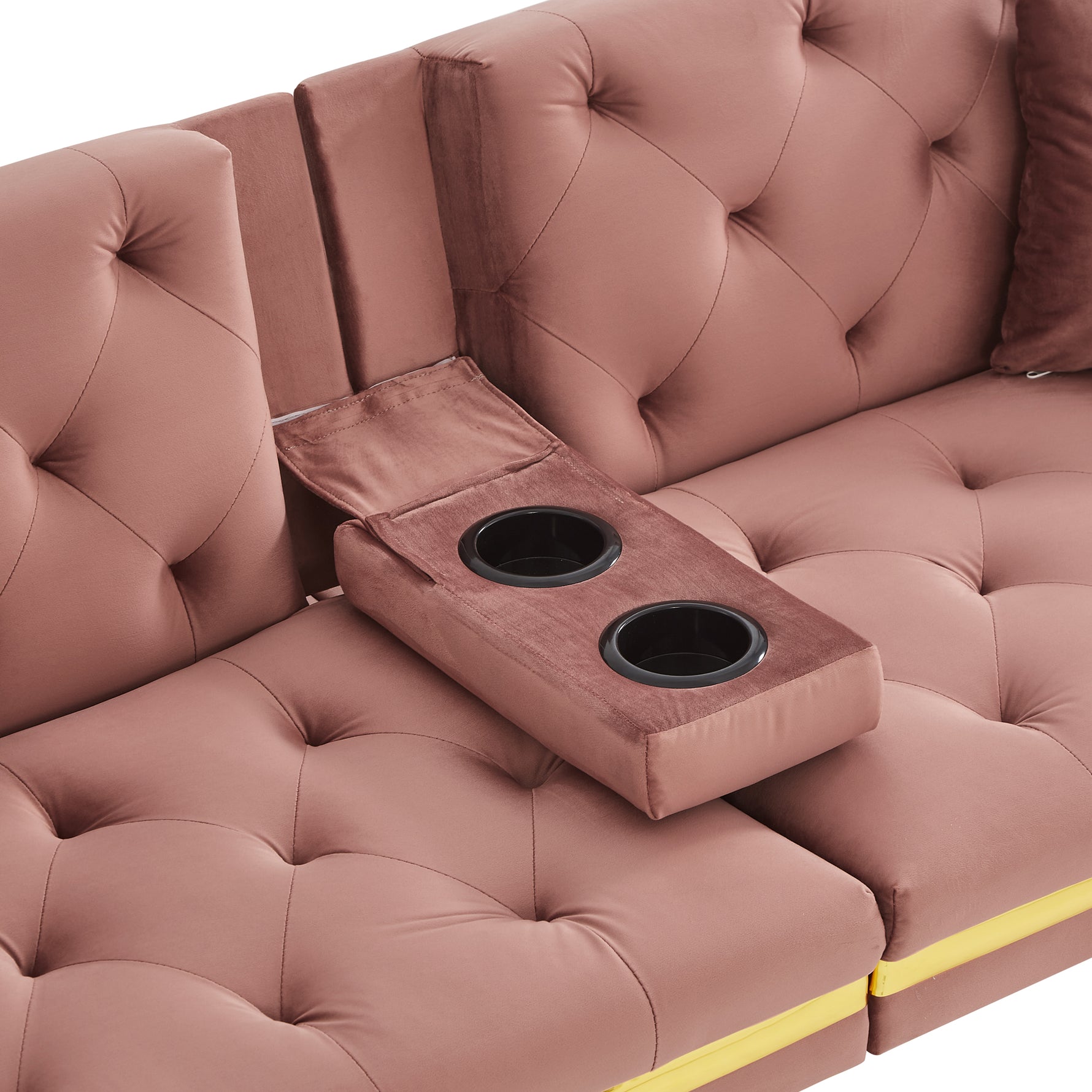 Two-seater Sofa Bed With Adjustable Backrest, Gold Accents And Built-in Cup Holders - Convertible Into A Comfortable And Space-saving Two-seater Sofa For Both The Living Room And Bedroom