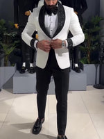 Dazzle in Style: White Tuxedo Jacket with Striking Black Sequin Lapel