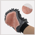 2-in-1 pet grooming glove: pink silicone nubs on gray chenille