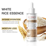 HUNMUI exfoliating white rice ampoule essence in clear bottle with dropper