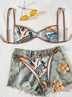 Women’s bikini set with animal print cups and tie-strap bottoms
