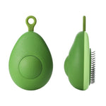 Avocado-shaped 2-in-1 pet brush set in green, one side with bristles