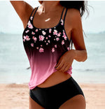Women’s black and pink floral halter bikini swimsuit with matching bikini bottoms