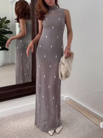 Stellar Threads Mesh Beaded Maxi Dress - Flawless Elegance for Every Occasion