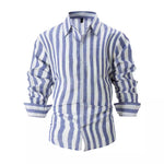 Men's striped casual shirt, blue and white, button-front collar long sleeves