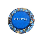 Magnetic phone holder with blue center labeled MONSTER and character ring