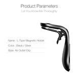 L-type magnetic car air vent clip phone holder, black and silver metal stand