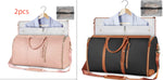 Foldable pink-and-navy waterproof duffel bags set with open interior, shoulder straps