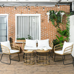 Juego de muebles de exterior de 5 piezas de ratán PE con sillas acolchadas, sofá biplaza y mesas de centro apilables, blanco crema