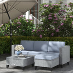 5-Piece Rattan Patio Furniture Set With Corner Sofa, Footstools, Coffee Table, For Poolside, Grey
