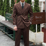 Chic & Classy Retro Ribbed Double-Breasted Suit - Elevate Your Style