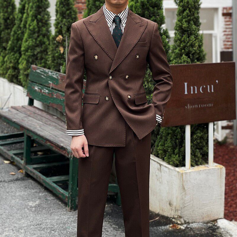 Chic & Classy Retro Ribbed Double-Breasted Suit - Elevate Your Style
