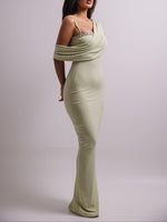 Light Green Rhinestone Off-The-Shoulder Bodycon Dress by [Brand Name] - Dazzle in Style