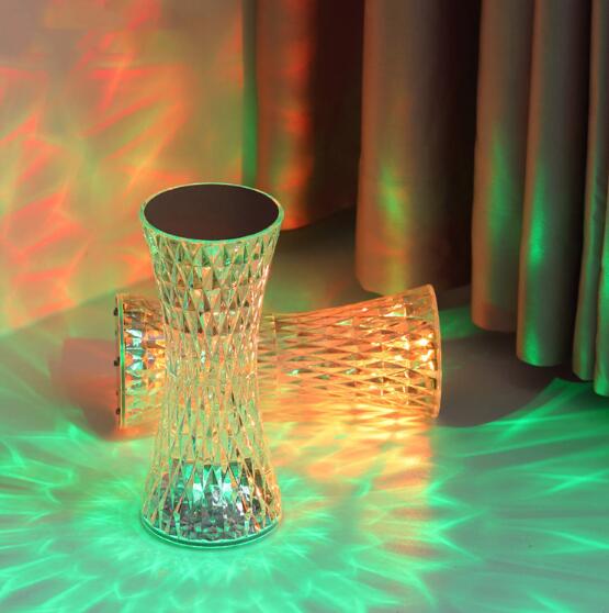 Lampe de table d'ambiance de chambre rechargeable à cristaux LED