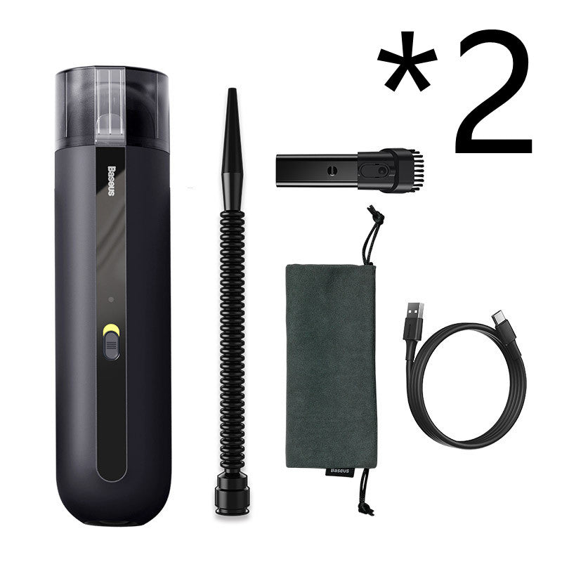 Wireless car vacuum cleaner with flexible hose, crevice tool, and charging cable