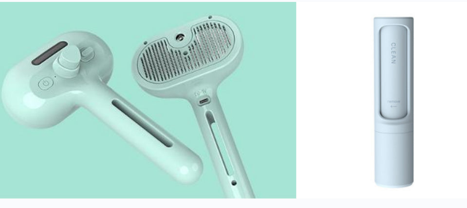 Mint pet grooming brush with comb pins and USB charging module